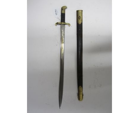 An 1855 Pattern Lancaster Sword Bayonet,with 61cm length blade marked S &amp; K 03, with brass hilt and brass and leather sca