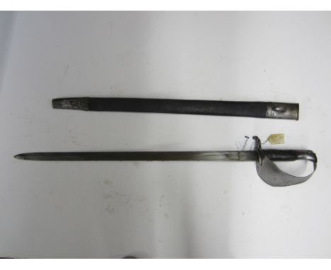 An 1871 Pattern Enfield Cutlass Bayonet,with 65cm blade, marked 4/75 and WD stamped, in leather and metal scabbard. (1)