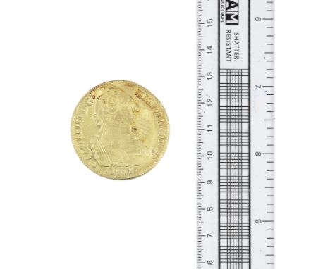 Chile,Eight Escudos, 1808 FJ, laureate bust right, R.Crowned arms within Order chain, legend IN UTROQ FELIX AUSPICE DEO (KM#5