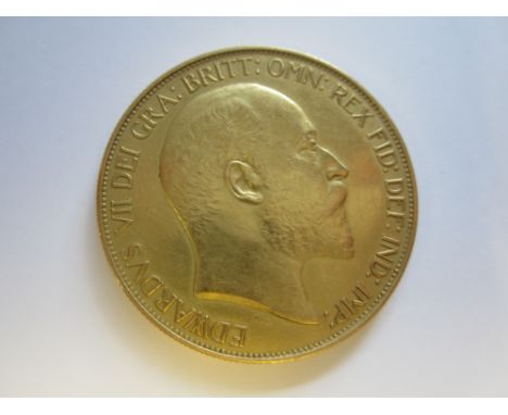 Edward VII,Five Pounds 1902, bare head right, R.St.George and dragon (S.3965).  Light contact marks, good very fine. (1)This 
