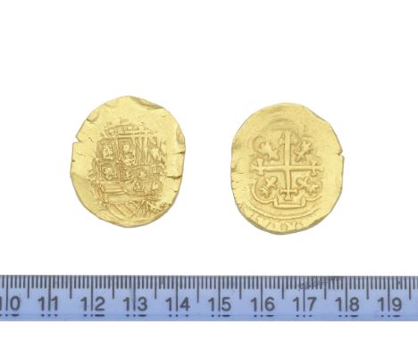 Mexico,8 Escudos, 1700-10, 27.21g, legend and date around crowned arms, R.Legend around cross (KM#57.1).  Good fine. (1)This 