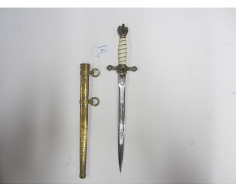 A German Kreigsmarine Dagger,with Eickhorn, Solingen blade. In brass scabbard of issue. With plating lot to the pommel and hi