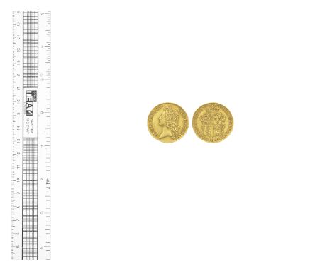 George II, 1727-60,Two Guineas, 1739, young laureate head left,  R.Crowned garnished shield, crown with pointed arches, new t