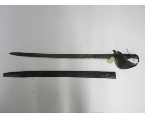 An 1859 Pattern Naval Cutlass Bayonet,with 67.5cm blade with minor markings, in metal and leather scabbard. (1)