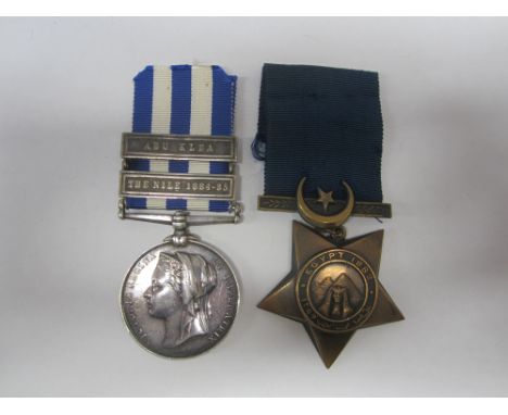 Pair to Gunner A.Law, Royal Artillery,Egypt 1882, undated reverse, two bars, The Nile 1884-85, Abu Klea (23607. Gun: A.Law. 1