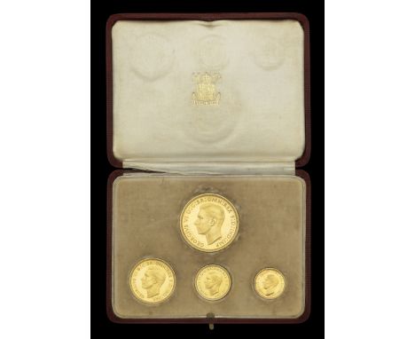 George VI, 1936-52,Specimen Set, 1937, comprising Five Pounds to Half Sovereign (PS15). In Royal Mint case of issue.  Some li
