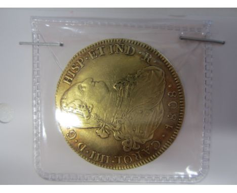 Colombia,Eight Escudos, 1808P JF, uniformed bust right, R.Crowned arms within Order chain, legend IN UTROQ FELIX AUSPICE DEO 