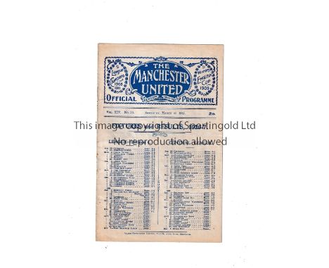 MANCHESTER UNITED V WEST HAM UNITED 1927     Programme for the League match at United 19/3/1927.     Good
