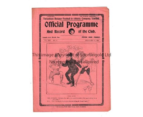 TOTTENHAM HOTSPUR       Home programme for the League match v Manchester City 11/2/1922.    Generally good