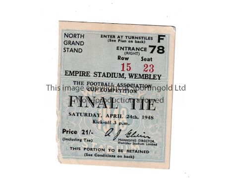 1948 FA CUP FINAL     Seat ticket for Blackpool v Manchester United. Very slight paper loss at the bottom left corner and ver