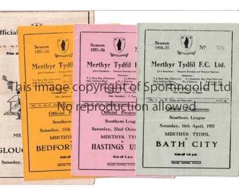 MERTHYR TYDFIL HOMES 1954 TO 1960   Ten programmes for the games at Merthyr against 1954/5 Bath 1955/6 Bedford, Worcester, Ha