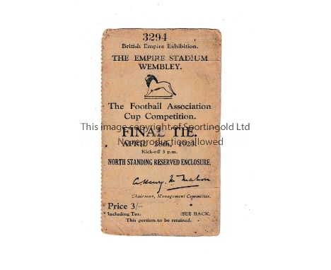 1923 FA CUP FINAL     Scarce ticket for Bolton Wanderers v West Ham United. Very limited issue, which caused the chaos in the