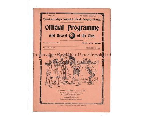 TOTTENHAM HOTSPUR       Home programme for the League match v Fulham 13/12/1919, very slight horizontal crease.     Generally
