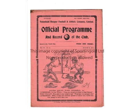1913/14 FA CUP SEMI-FINAL AT TOTTENHAM       Fold out programme for Aston Villa v Liverpool played at White Hart Lane 28/3/19
