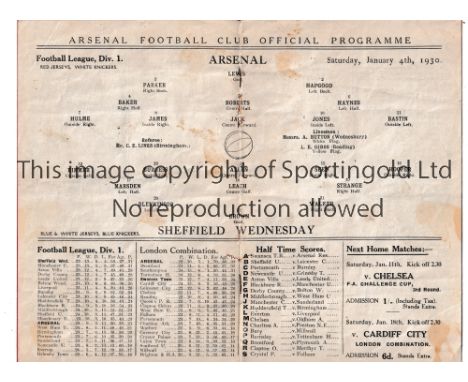 ARSENAL       Home programme for the League match v Chelsea 11/1/1930 FA Cup in Arsenal's successful season, score entered.  