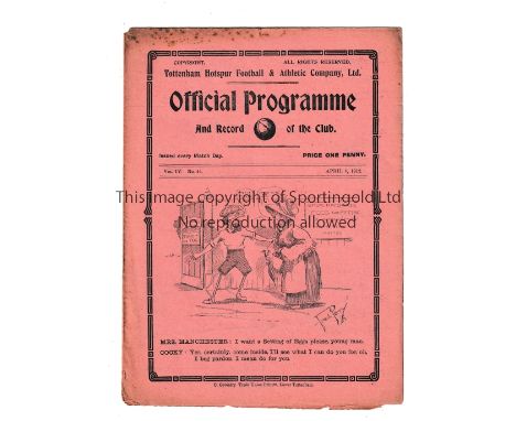 TOTTENHAM HOTSPUR       Fold out home programme for the League match v Manchester City 8/4/1912.    Generally good