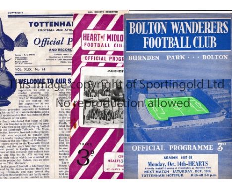 HEARTS       Five programmes including 3 homes v Manchester City 56/7 score on cover, team changes and staple rusted away, Qu