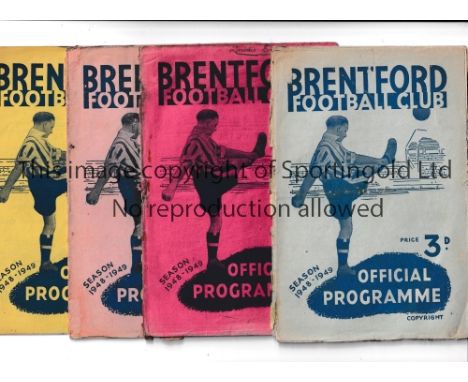 BRENTFORD     Eight home programmes in 1948/9 season v West Ham Utd. Small paper loss from back cover, Tottenham team changes