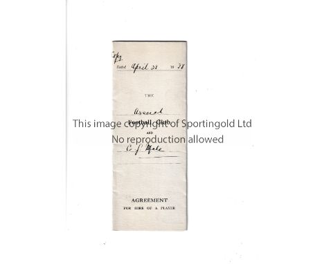 GEORGE MALE / ARSENAL CONTRACT     Official copy given to George Male of his Arsenal contract 28/4/1938.    Good