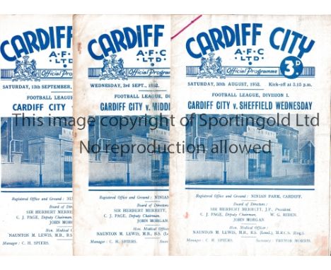 CARDIFF CITY   Twenty one home programmes 1952/3 season of Cardiff City homes, only missing Wolves. Includes Chelsea, Tottenh