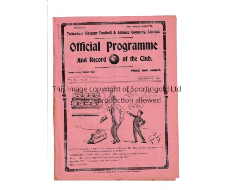 TOTTENHAM HOTSPUR       Home programme for the League match v Barnsley 27/12/1919, very slight horizontal crease.     General