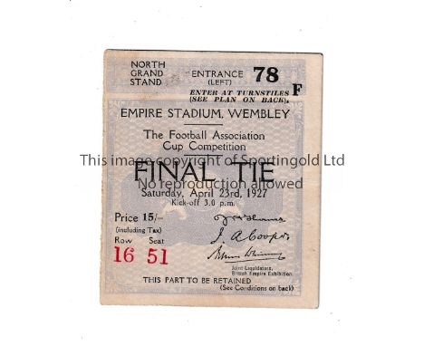 1927 FA CUP FINAL     Seat ticket for Arsenal v Cardiff City.     Good