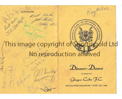 CELTIC USA TOUR 1966      Signed Dinner / Dance 4-page programme held at Mayflower Ballroom, Los Angeles. This was the end of