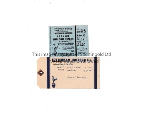 TOTTENHAM HOTSPUR V AC MILAN 1971/2 UEFA CUP S-F      Ticket for the home leg and official Tottenham luggage label for the aw
