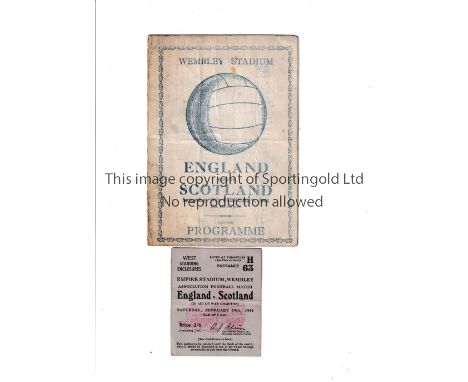 ENGLAND V SCOTLAND 1944     Pirate issue programme, issued by Victor, and ticket for the mat`ch at Wembley 19/2/1944. Program