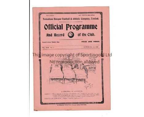 TOTTENHAM HOTSPUR V ARSENAL 1920      Programme for the London Combination League match at Tottenham 25/9/1920, very slight h