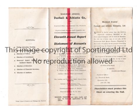 WOOLWICH ARSENAL 1904      The Eleventh Annual Report and Statement of Accounts 30/4/1904.       Good