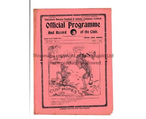 TOTTENHAM HOTSPUR V CHELSEA 1922     Programme for the London Combination League match at Tottenham 1/4/1922.      Generally 