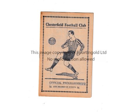 CHESTERFIELD      Home programme v West Bromwich Albion 18/2/1939. Light vertical fold. No writing.    Generally good