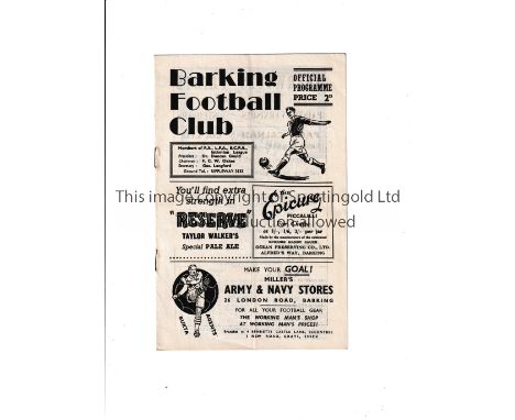 TOTTENHAM HOTSPUR      Programme for the away East Anglia Cup tie v Barking 21/9/1955.     Very good
