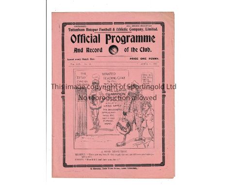 TOTTENHAM HOTSPUR       Home programme for the League match v Oldham Athletic 14/4/1922.     Generally good