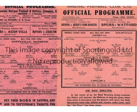 ARSENAL      Two single sheet programmes for FLS matches, away v Tottenham Hotspur 16/2/1946, heavily creased and home v Chel
