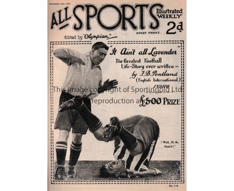 ALL SPORTS MAGAZINE 1920'S     Four issues, 19/11/1921, 1/4/1922, 27/5/1922 and 5/1/1924 slightly worn on the spine. Includes