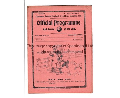 TOTTENHAM HOTSPUR  V WOOLWICH ARSENAL 1913     Programme for the League match at Tottenham 19/4/1913.     Generally good