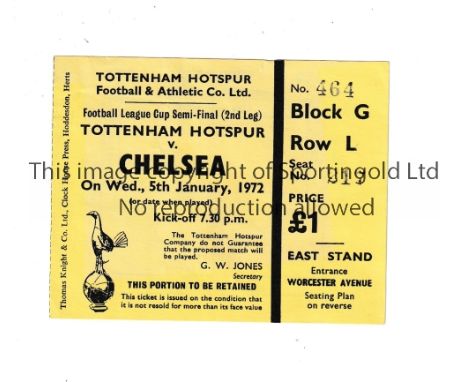TOTTENHAM HOTSPUR V CHELSEA 1972     Seat ticket for the League Cup S-F at Tottenham 5/1/1972.    Good