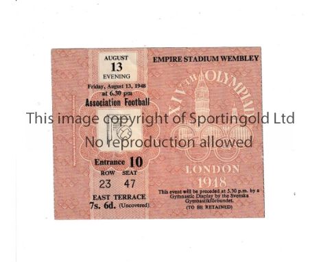 1948 OLYMPIC FOOTBALL FINAL TICKET       Sweden v Yugoslavia, ticket for the final at Wembley dated 13/8/48.   Good