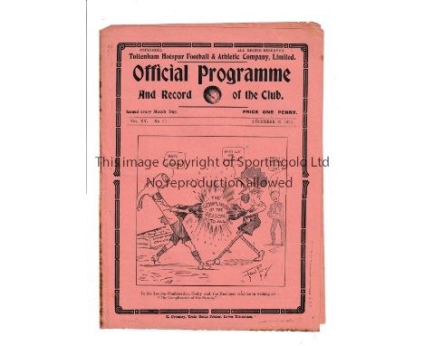 TOTTENHAM HOTSPUR      Home programme for the London Combination League match v West Ham United 26/12/1922, very slight horiz