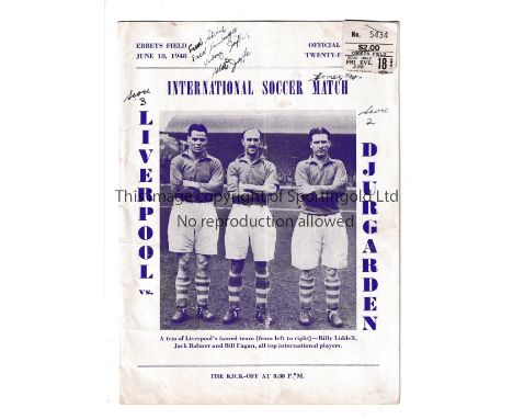 DJURGARDEN V LIVERPOOL IN USA 1948    Friendly played 18/6/1948 at Ebbets Field, Brooklyn, New York, USA. Scarce 8-Page offic