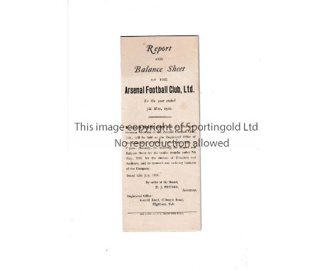 ARSENAL 1921      The Annual Report and Balance Sheet 7/5//1921.       Good
