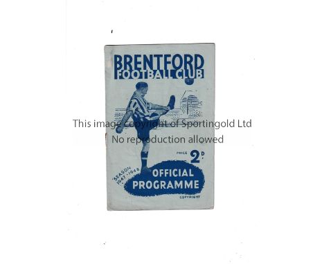 TOTTENHAM HOTSPUR      Programme for the away League match v Brentford 20/3/1948, team change.    Generally good