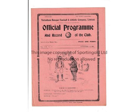 TOTTENHAM HOTSPUR      Home programme for the London Combination League match v Queen's Park Rangers 13/11/1920, very slight 