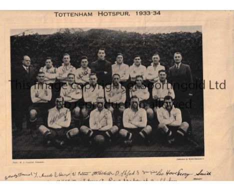 TOTTENHAM HOTSPUR AUTOGRAPHS 1933/4      A News Chronicle team group signed by 10 players including Meads, A. Hall, Felton, W