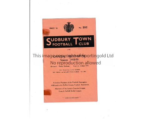 TOTTENHAM HOTSPUR      Programme for the away Eastern Counties League v Sudbury Town 29/11/1958, tape marks at the top and bo