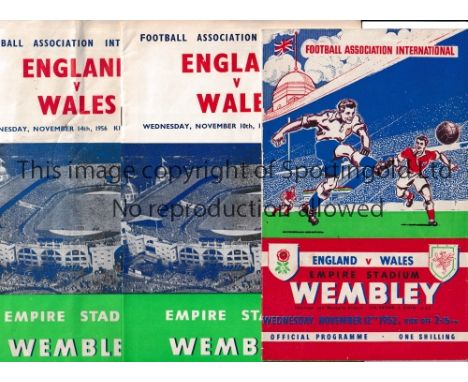ENGLAND V WALES PROGRAMMES      Eighteen programmes: 1952, 1954 with ticket, 1956 with ticket, slightly creased,  1958 at Ast