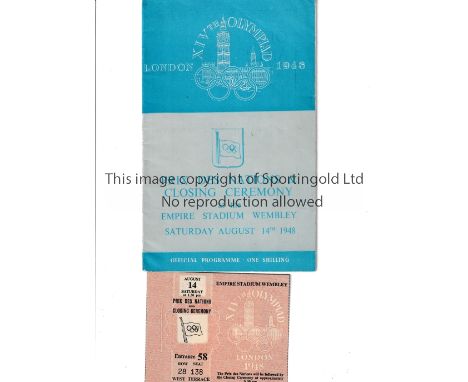 1948 OLYMPICS LONDON / CLOSING CEREMONY    Programme and ticket for the Prix Des Nations and Closing Ceremony 14/8/1948. The 