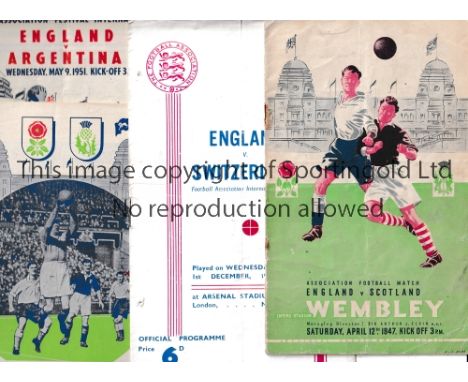 ENGLAND     Sixteen home programmes 1947 - 1958 including v Scotland 1947 creased and slightly split spine, Switzerland 1948 